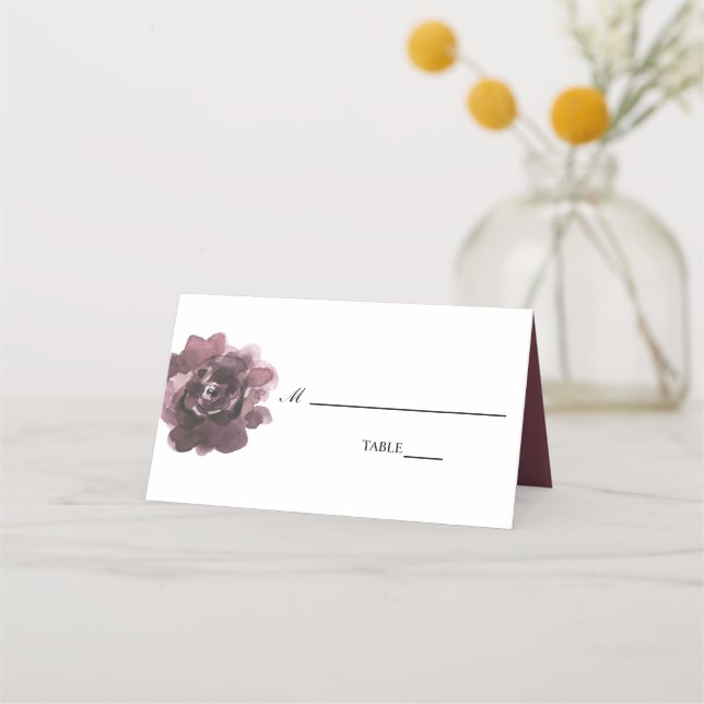 Carte De Placement rose bordeaux aquarelle fleurs shabby chic (Devant)