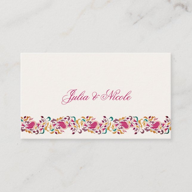 Carte De Placement Rose Classique Verte Jaune Florale Cygne Oiseau Ma (Devant)