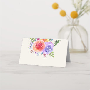 Carte De Placement Rose coloré aquarelle Mariage floral table