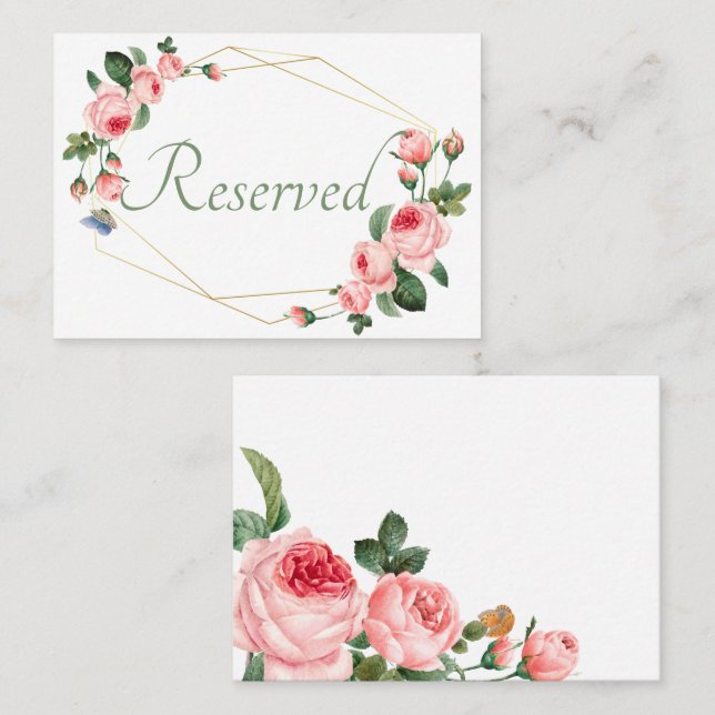 Carte De Placement Rose Florale Élégante Mariage Rose Pâle (Devant / Derrière)