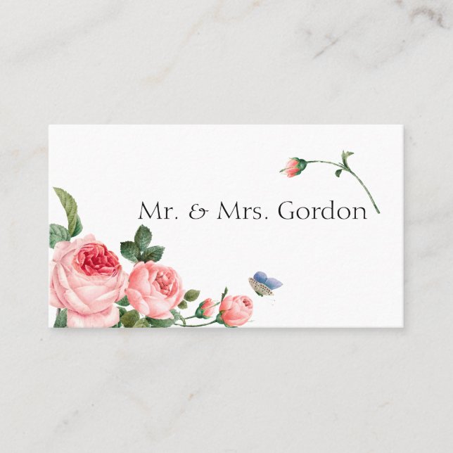 Carte De Placement Rose Florale Élégante Rose Pâle (Devant)