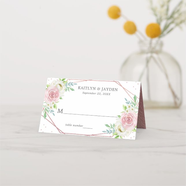 Carte De Placement Rose géométrique chic Gold Foil Mariage floral (Devant)
