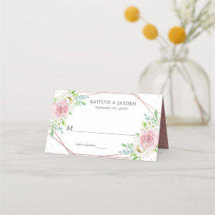 Carte De Placement Rose géométrique chic Gold Foil Mariage floral
