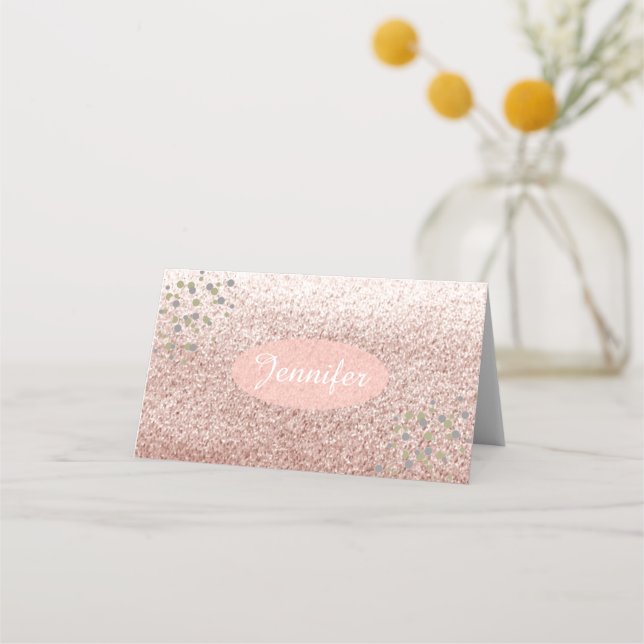 Carte De Placement Rose Gold Faux Parties scintillant Nom Lieu Titula (Devant)