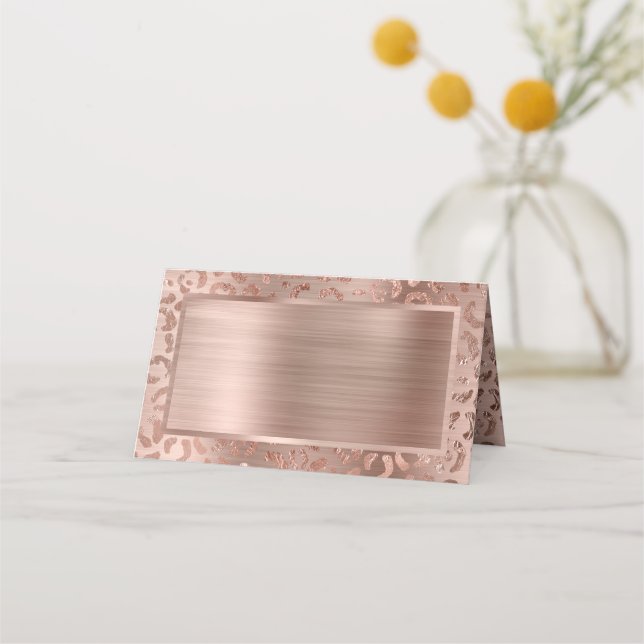 Carte De Placement Rose Gold Feuille de Léopard Glam (Devant)
