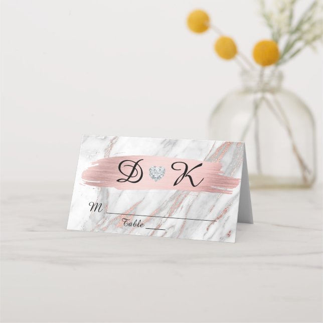 Carte De Placement Rose Gold Foil Gris Marbre Monogramme Mariage de c (Devant)