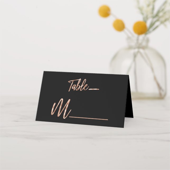 Carte De Placement Rose Gold Moderne Typographie Siège Numéro de tabl (Devant)