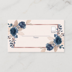 Carte De Placement Rose Gold Navy Blue Dusty rose Floral Mariage