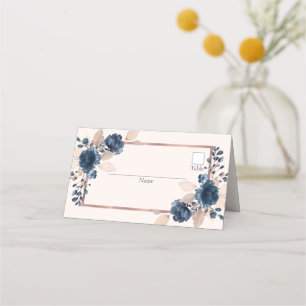 Carte De Placement Rose Gold Navy Blue Dusty rose Floral Mariage
