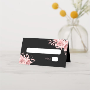 Carte De Placement Rose Gold Pailleté Floral Noir Élégant