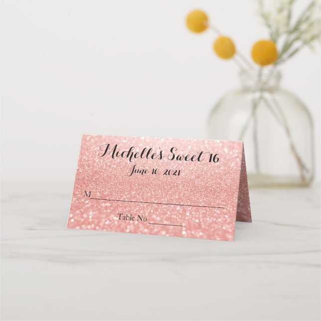Carte De Placement Rose Gold Parties scintillant Sweet 16 Carte Place (Devant)