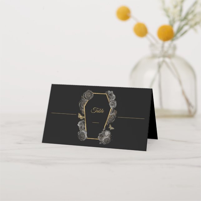 Carte De Placement Rose gothique Noir & Or Mariage de café  Motif (Devant)