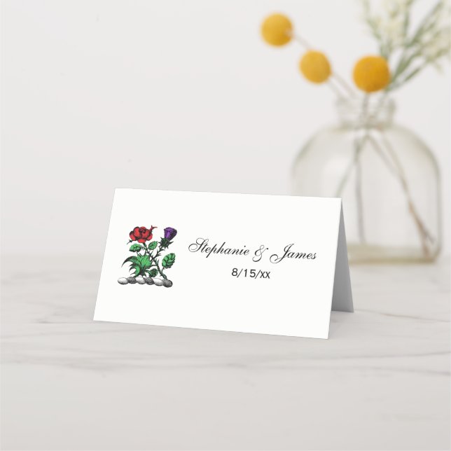 Carte De Placement Rose Héraldique & Chardon Blason Couleur de Cimier (Devant)