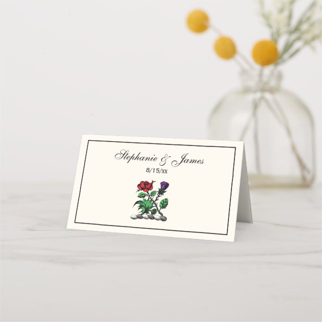 Carte De Placement Rose Héraldique & Chardon Blason Couronne Couleur (Devant)