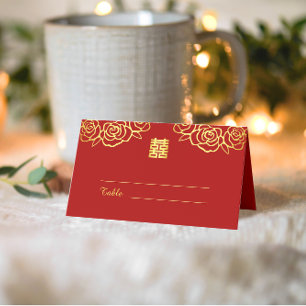 Carte De Placement Rose mariage chinois découpé en carton rouge et or