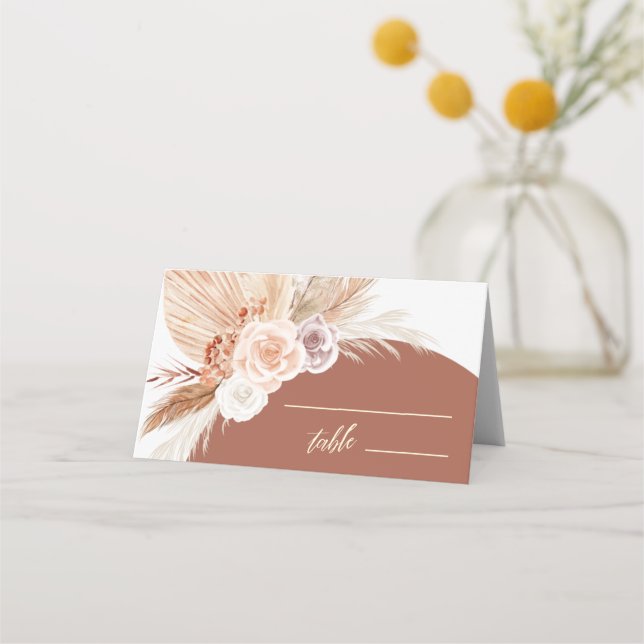 Carte De Placement Rose Muet Pampas Terracotta Mariage Siège table (Devant)