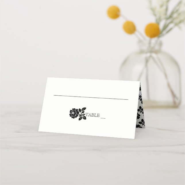Carte De Placement Rose noir blanc mariage plié escorte (Devant)