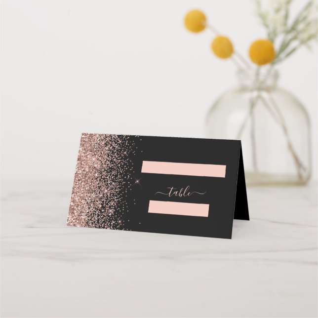 Carte De Placement Rose noir moderne Parties scintillant or  Mariage (Devant)