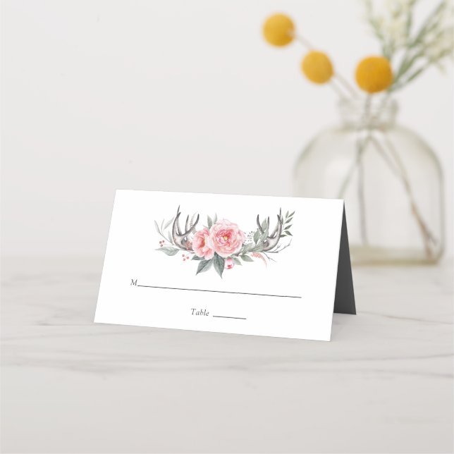 Carte De Placement Rose Pâle et Gris Floral Boho (Devant)