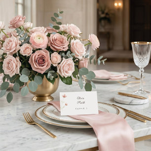 Carte De Placement Rose Pâle Floral Élégant Jardin Mariage Plat