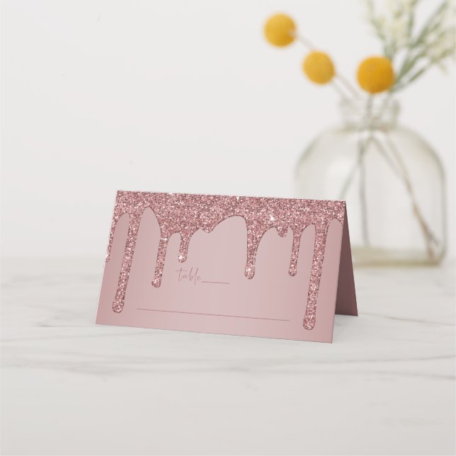 Carte De Placement Rose Parties scintillant or gouttes Quinceanera Ta (Devant)
