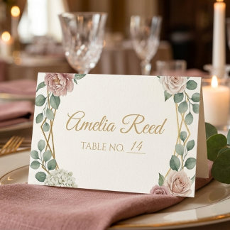 Carte De Placement Rose Poussiéreuse Élégante Géométrique Aquarelle F