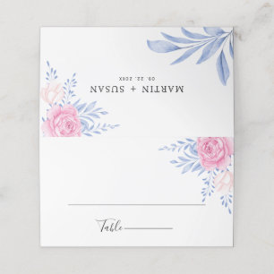 Carte De Placement Rose rose pâle Floral Dusty Blue Feuille Mariage