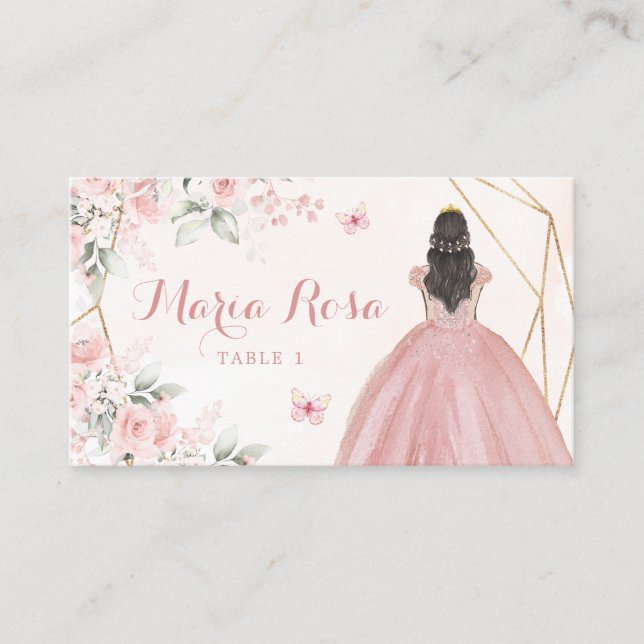 Carte De Placement Rose rose pâle Géométrique Florale Quinceañera (Devant)