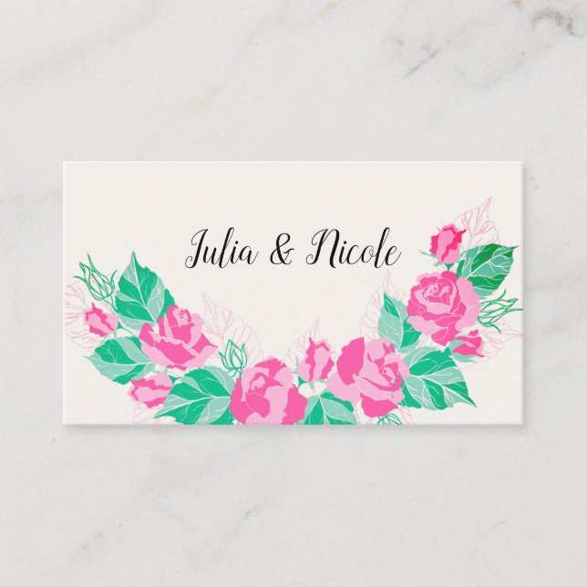 Carte De Placement Rose Vert Rose Pétales Fleurs Jardin Mariage (Devant)
