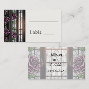 Carte De Placement Rose violet par la fenêtre - mariage de style goth