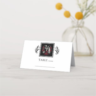 Carte De Placement Roses blanc rouge et noir squelette Mariage couple
