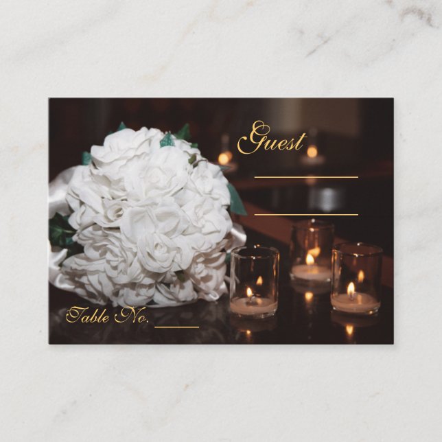 Carte De Placement Roses blanches et bougies Mariage Table PlaceCard (Devant)