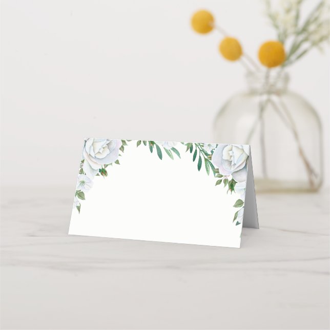 Carte De Placement Roses blanches Mariage de feuillage (Devant)