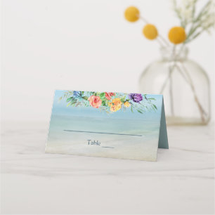 Carte De Placement Roses d'aquarelle et Seashells Beach Mariage