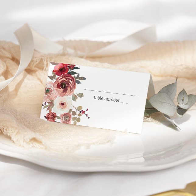 Carte De Placement Roses Fleuris Rouge Teint Mariage (Créateur téléchargé)