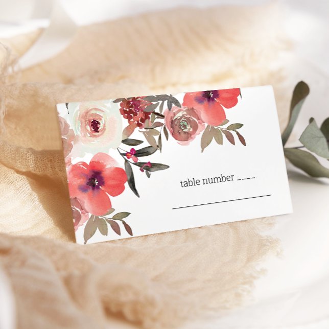 Carte De Placement Roses Florales Rouge Fard Mariage (Créateur téléchargé)