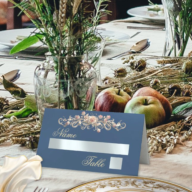 Carte De Placement Roses & Heart Monogram - Bleu (Créateur téléchargé)