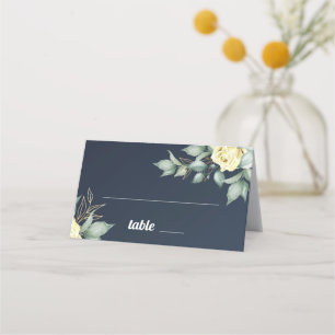 Carte De Placement Roses jaunes aquarelle romantique marine bleu flor