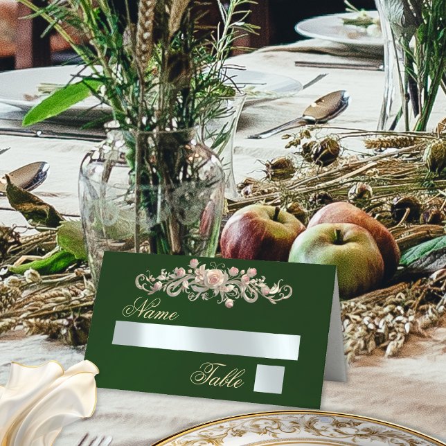 Carte De Placement Roses & Monogramme Cœur - Émeraude (Créateur téléchargé)