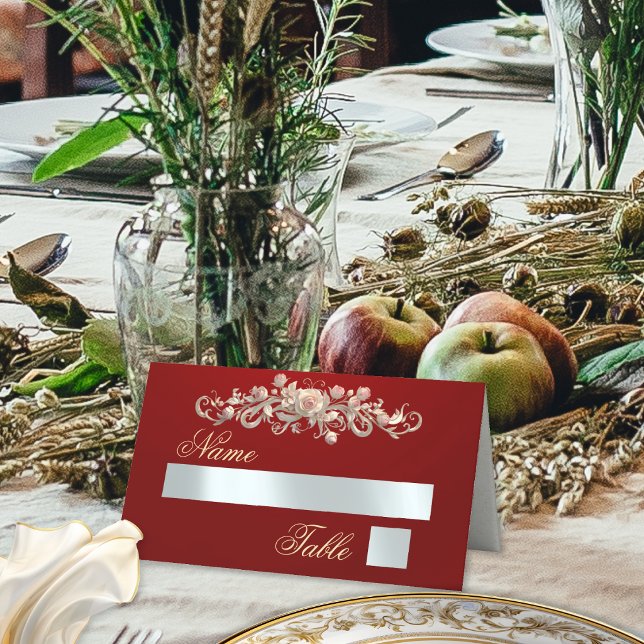 Carte De Placement Roses & Monogramme Cœur - Rouge (Créateur téléchargé)