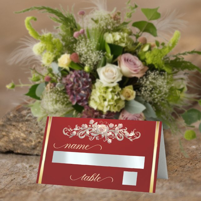 Carte De Placement Roses & Monogramme Cœur - Rouge (Créateur téléchargé)