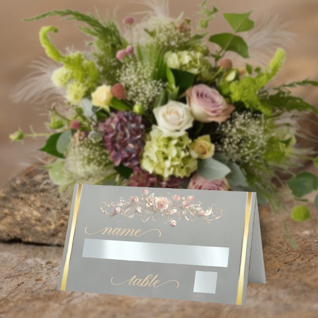 Carte De Placement Roses & Monogramme Cœur - Sauge (Créateur téléchargé)