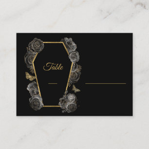 Carte De Placement Roses noires et or Cercueil Mariage gothique plat