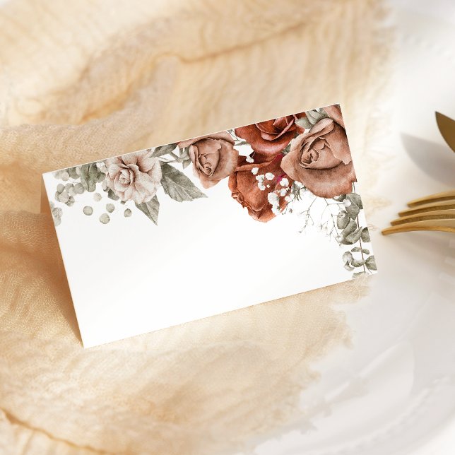 Carte De Placement Roses orange brûlés Terracotta Mariage floral (Créateur téléchargé)