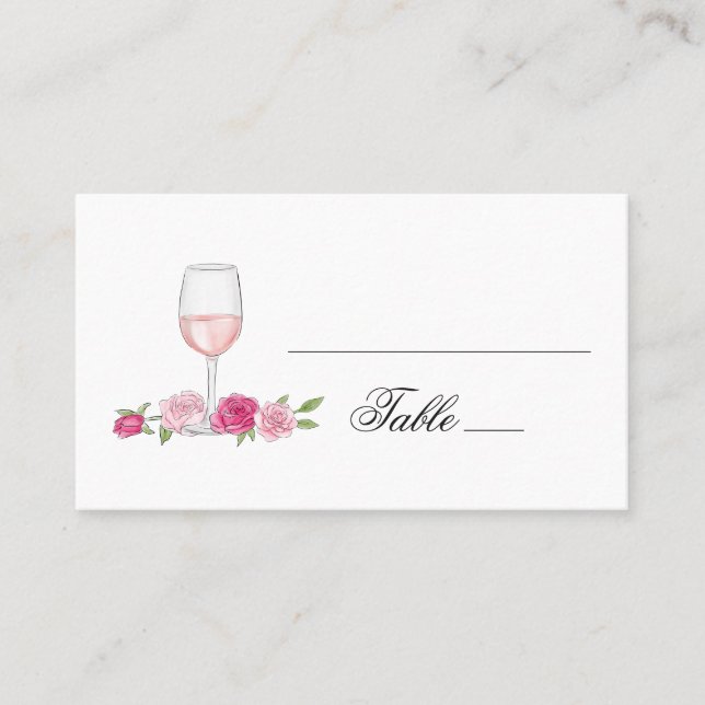 Carte De Placement Roses roses. Fleurs et vin bleus. Mariage floral (Devant)