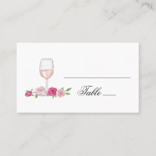 Carte De Placement Roses roses. Fleurs et vin bleus. Mariage floral