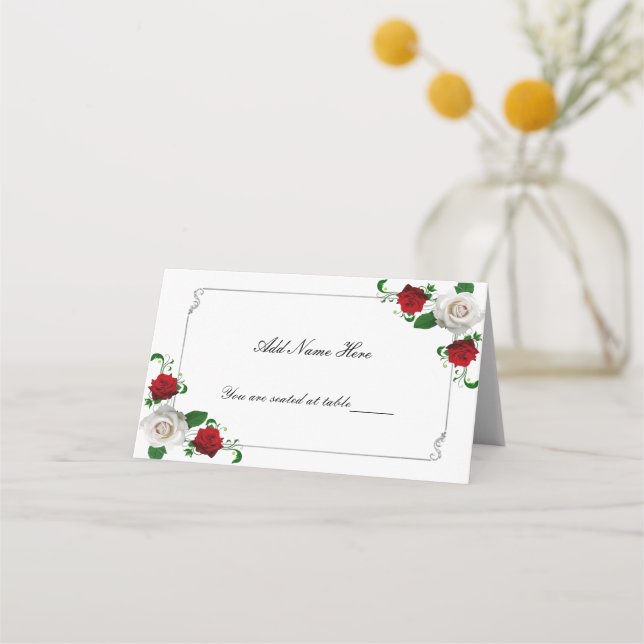 Carte De Placement Roses rouges et blanches Mariage de Noël Table (Devant)