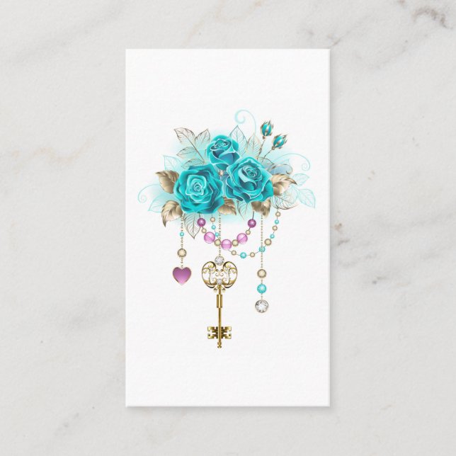 Carte De Placement Roses Turquoise avec Clés (Devant)