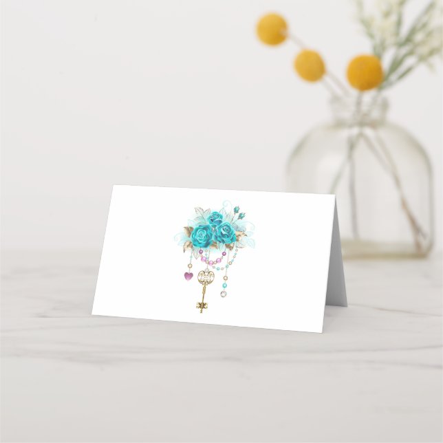 Carte De Placement Roses turquoise avec touches (Devant)