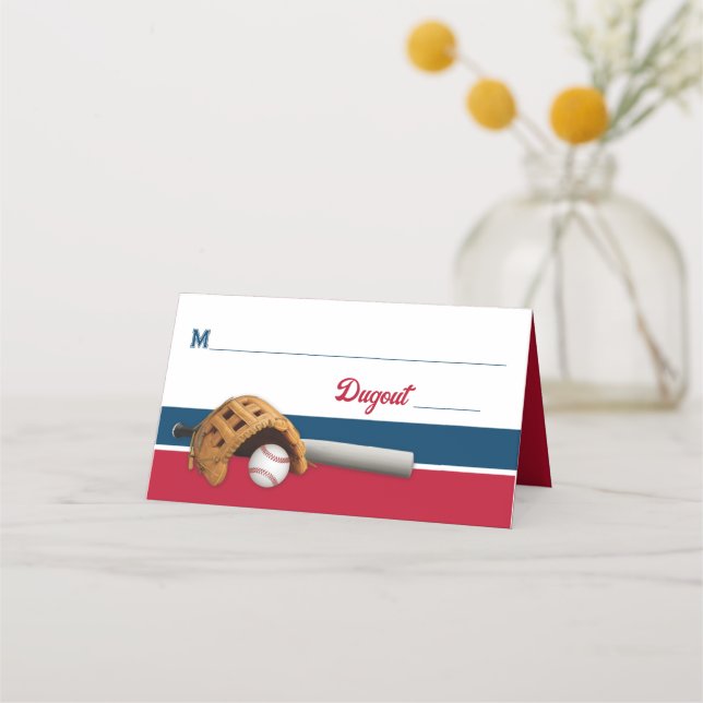 Carte De Placement Rouge, Blanc, Navy Baseball Bar Mitzvah (Devant)